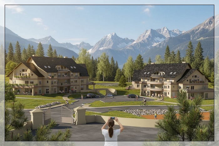 Perspective 3D d'un petit collectif vue 1